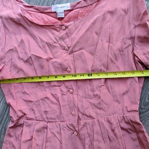 Vintage Ellen Ashley 100% Silk Maxi Dress Pink Button Down